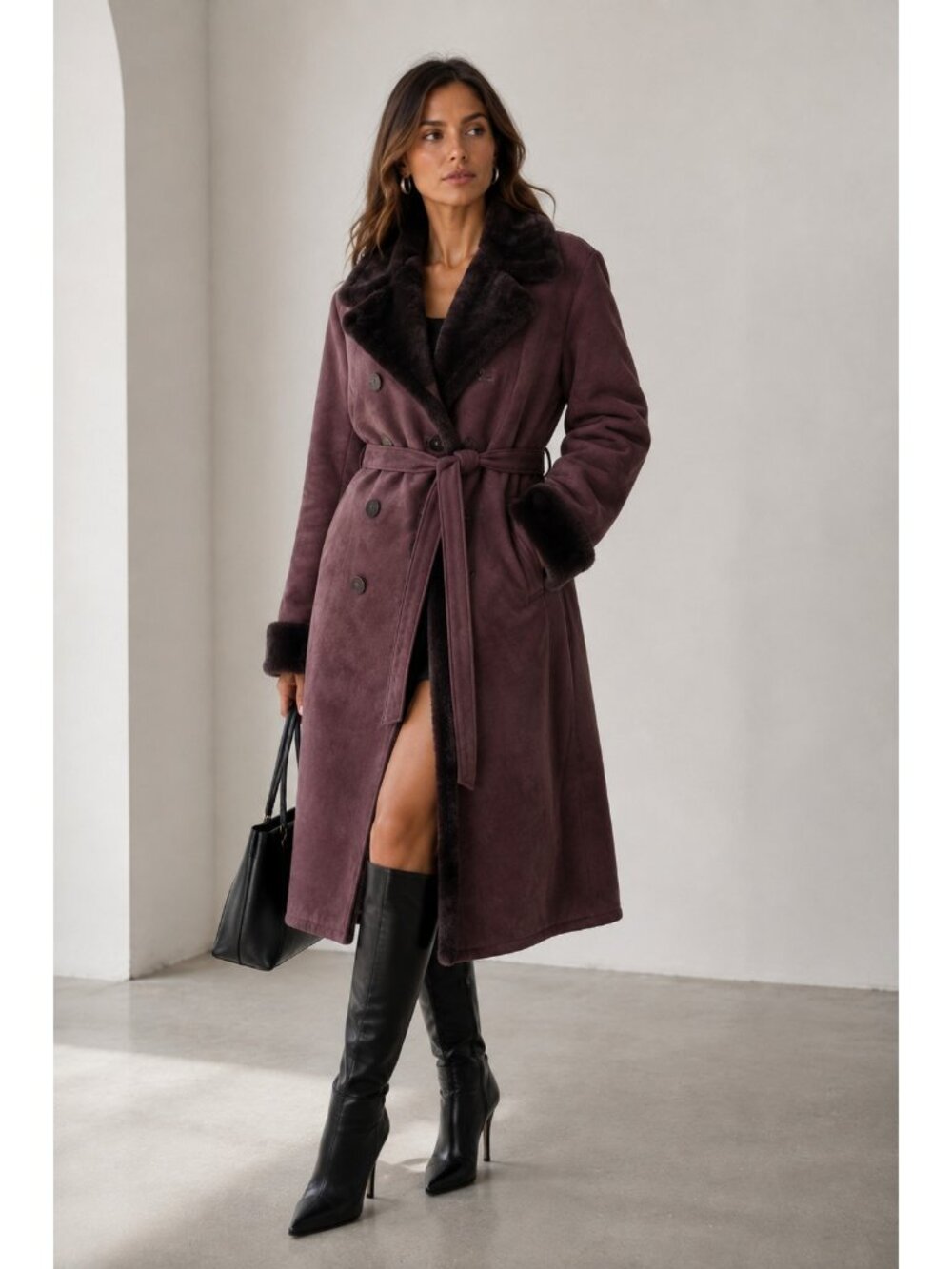 Vintage Sawyer of Napa Size 16 Genuine Shearling Lambskin Belted Maxi Coat